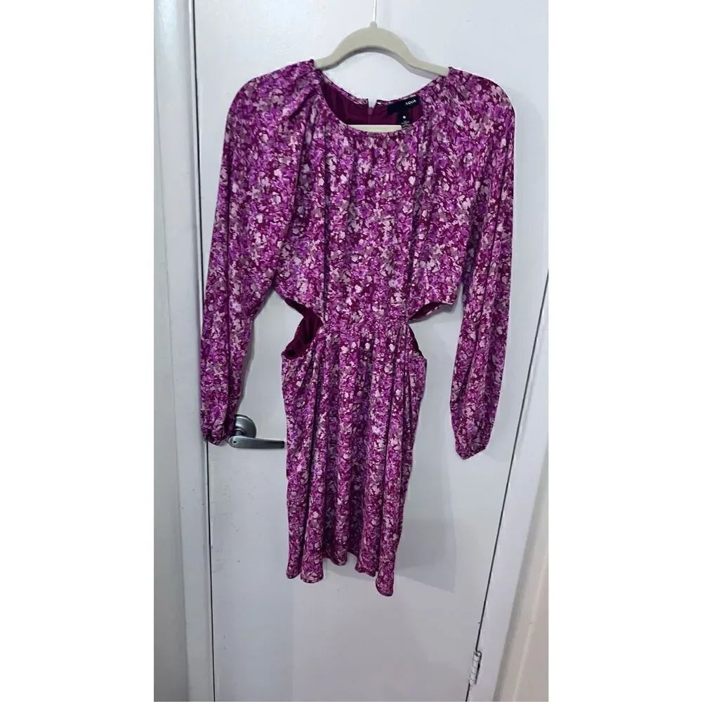AQUA PINK FLORAL LONG SLEEVE DRESS SIDE CUT OUT WOMENS SIZE S